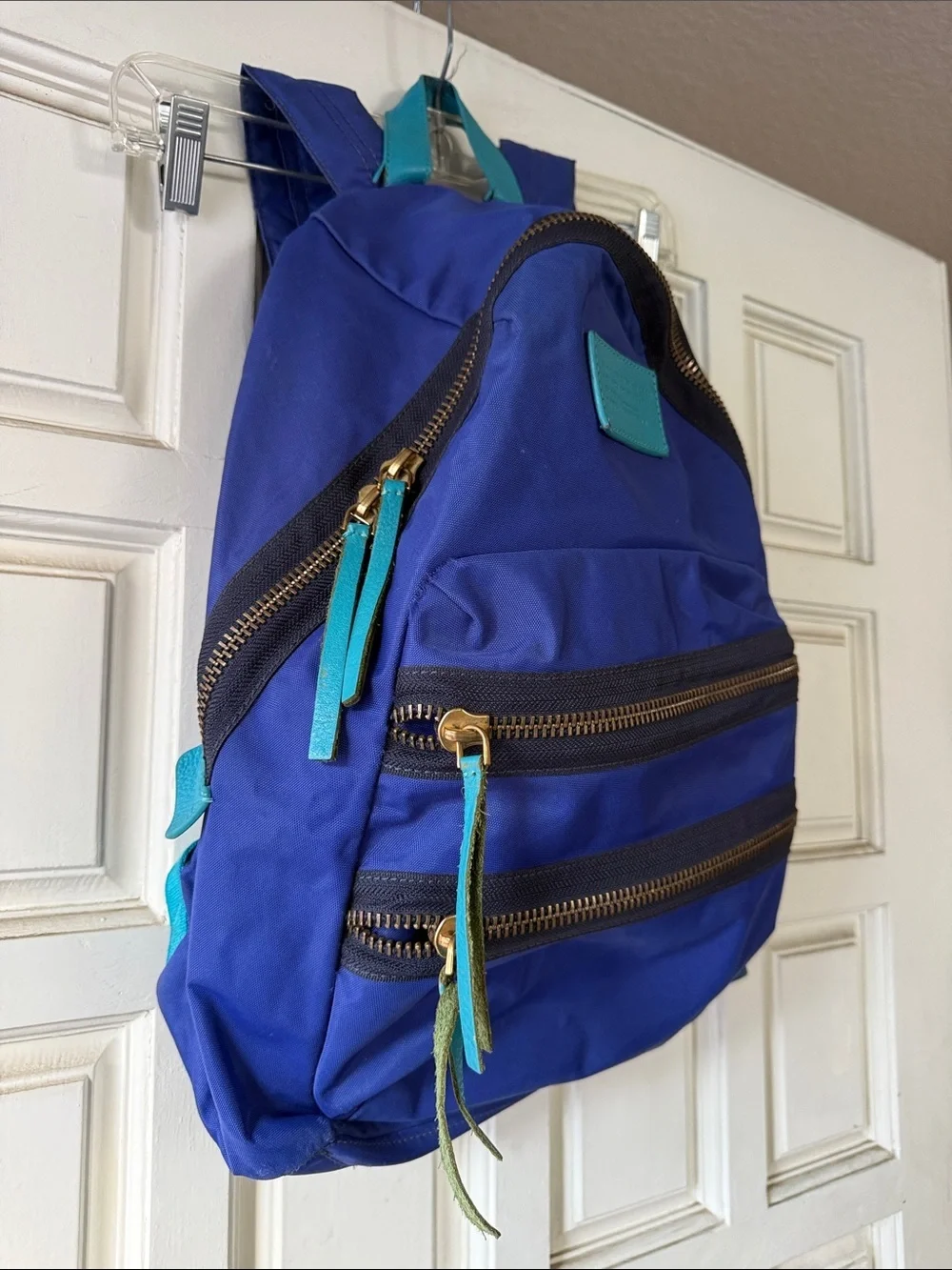 Marc by Marc Jacobs Standard Supply Workwear Nylon Backpack Blue Teal Leather